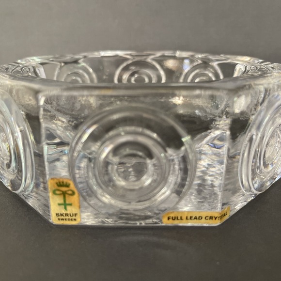 Vintage Midcentury‎ Skruf Art Glass Bowl Sweden Bengt Edenfalk Octogonal Circles - Picture 2 of 7